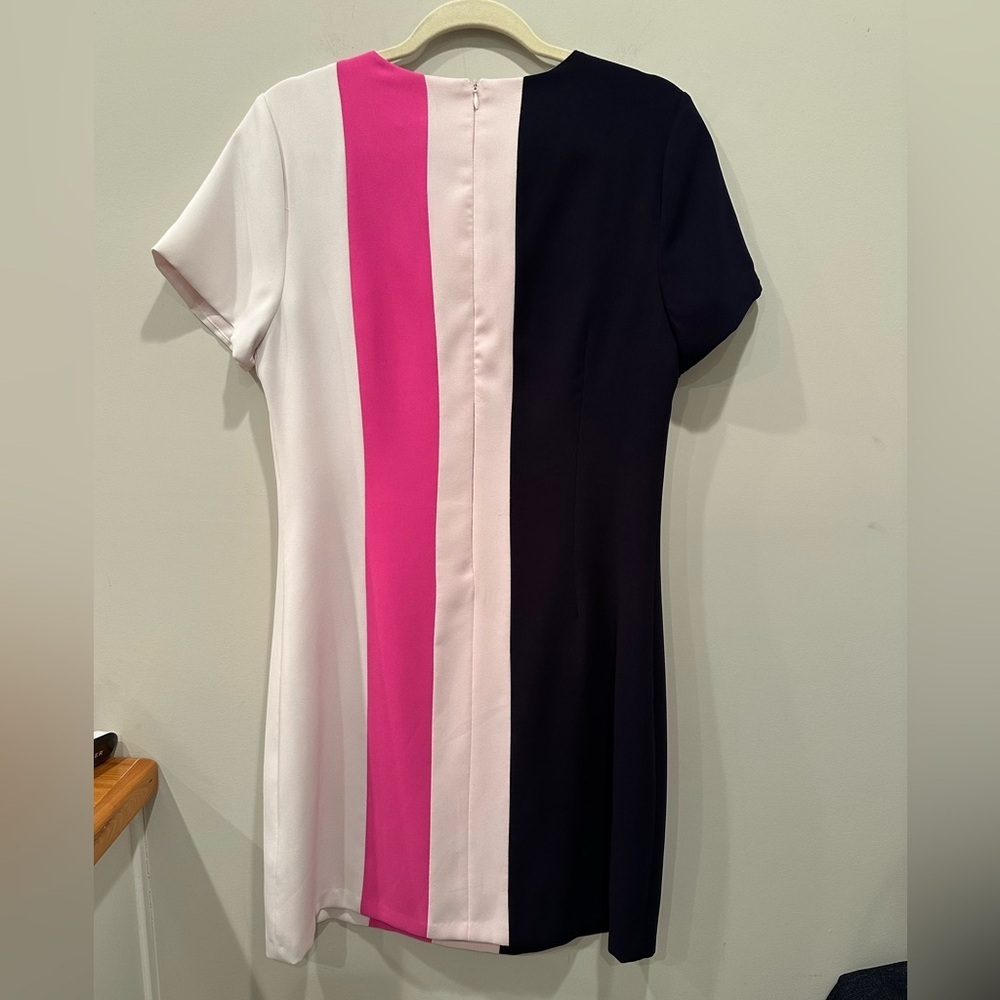 JB Julie Brown Navy Pink White Mini Dress Lined Career Office Professional Sz 8 - Picture 3 of 9
